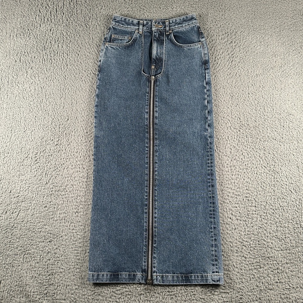 JOHN LAWRENCE SULLIVAN Washed Denim Zip Long Skirt XS‎ (24 Fits) Made in Japan